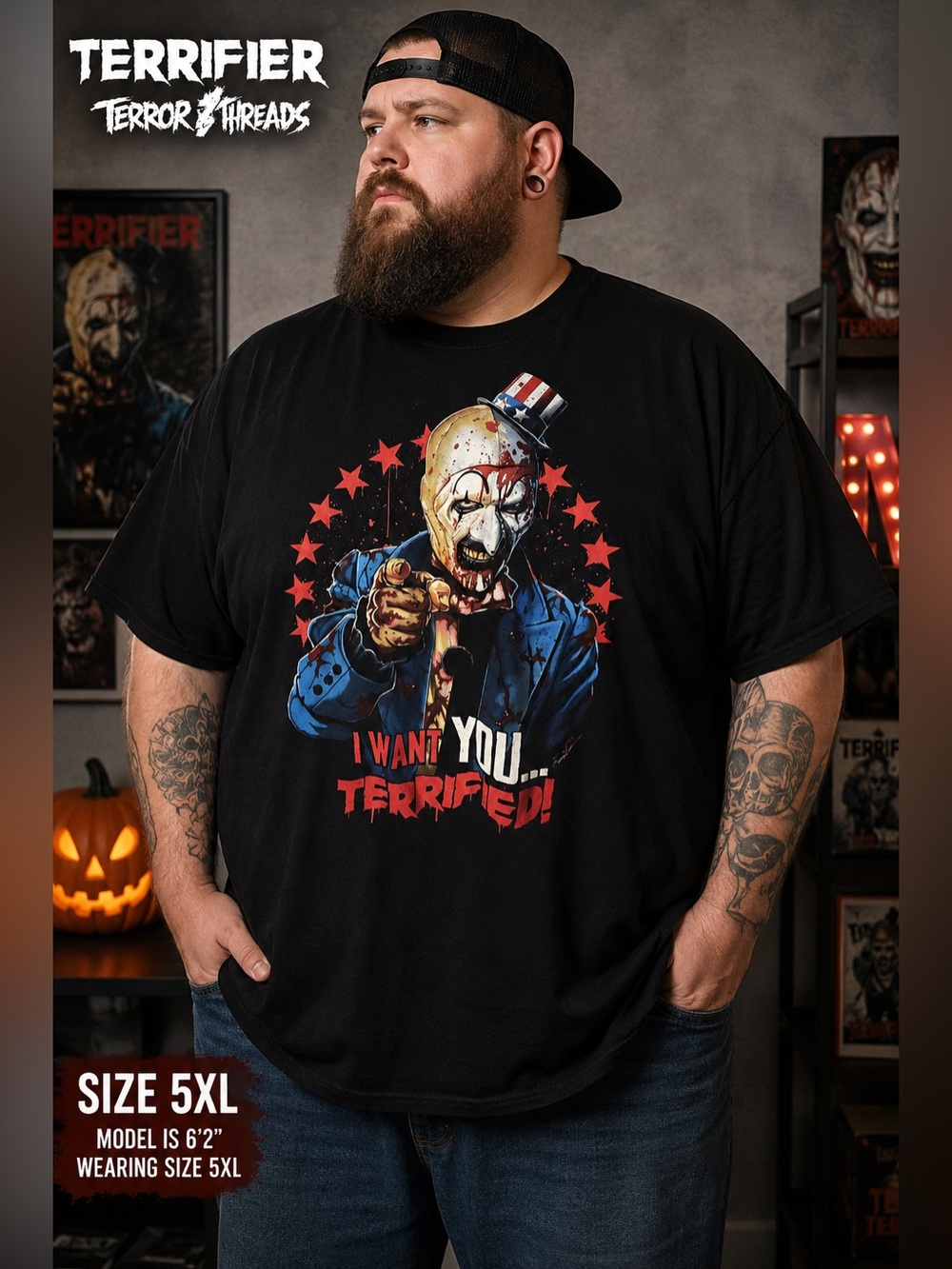 Terrifier Art The Clown I Want You Terrified Horror T Shirt Terror Threads 5XL
